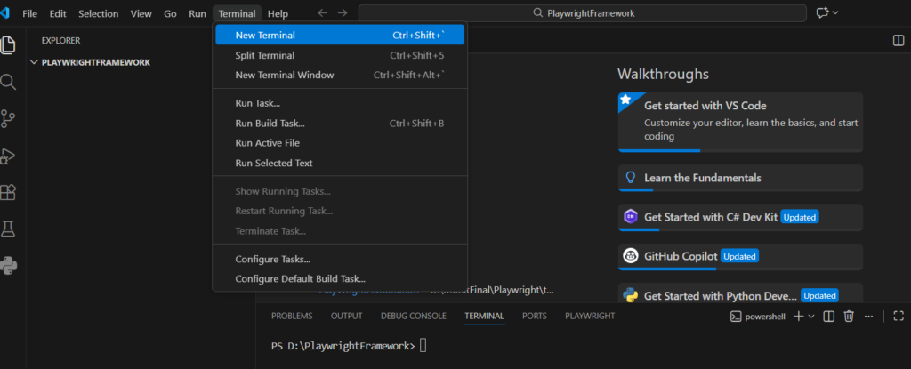 Creation of empty Playwright project image